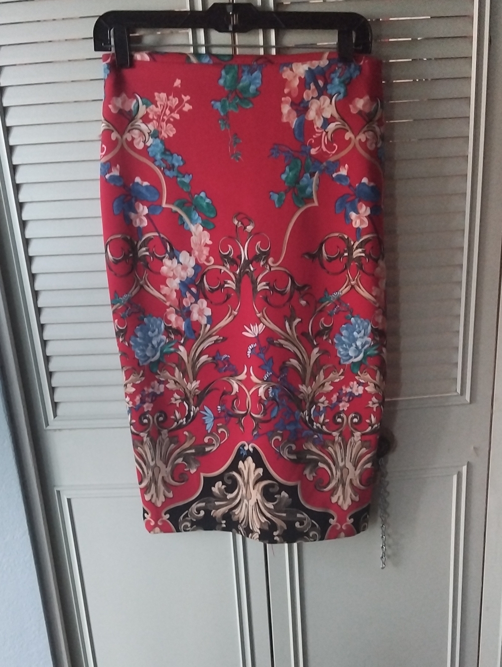 Red Floral Pencil Skirt